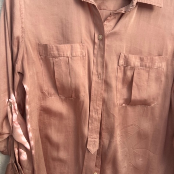 Banana Republic M Copper Satin Button-Up Shirt Rust Orange Salmon Dillon Classic - Picture 2 of 5